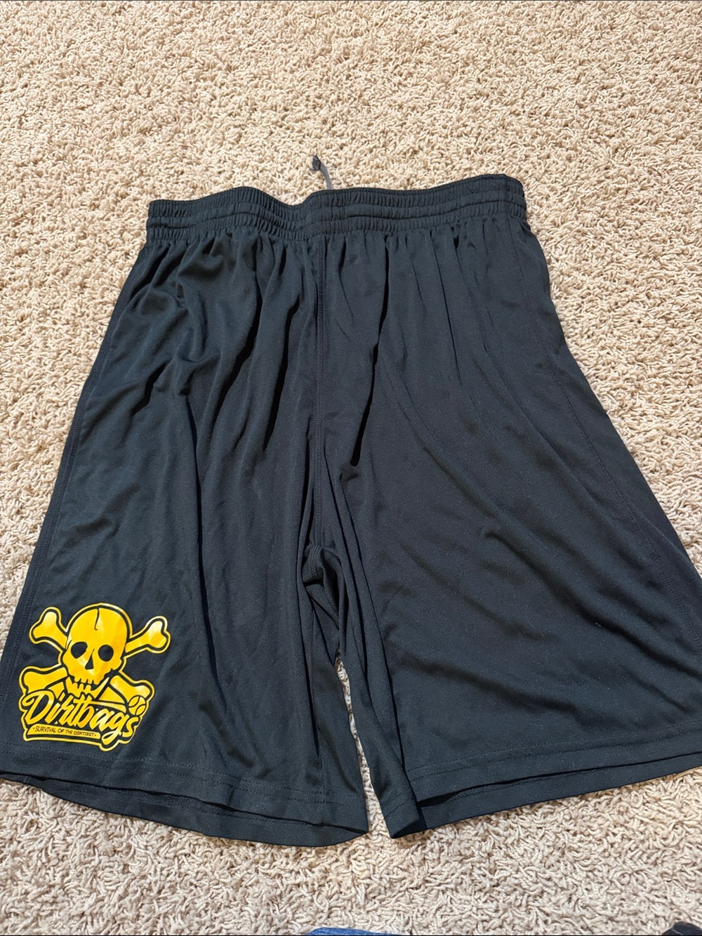 Dirtbags Baseball Men's Black Athletic Shorts with Yellow Skull Graphic